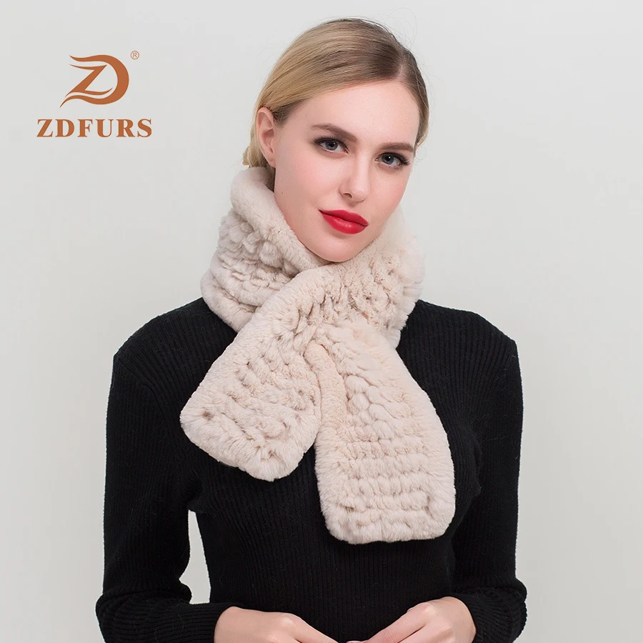 ZDFURS* Новое поступление Русский женский Настоящий мех кролика шарфы женские зимние из натурального меха кролика рекс Шарфы вязаные настоящие меховые шали