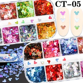 

12 Grids/Set Nail Glitter Mice Sequins Laser Hexagon Sequins Various Shell Xmas Nail Art Slice Decoration Manicure Set