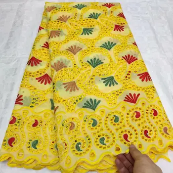 

High Quality Swiss Voile Laces In Switzerland 100% Cotton Lace Fabric Gold Hollow Out African Nigerian Net Lace Fabrics 5Yards