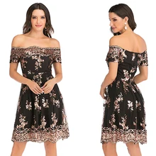 Платье для выпускного вечера, сексуальные женские платья, с коротким рукавом, с сеткой, с блестками, вечерние платья, новая мода