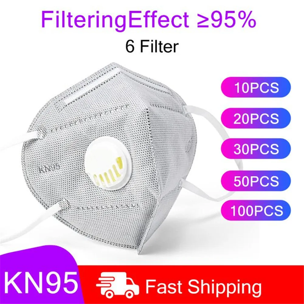 

N95 Mouth Masks Face Mask 6 Layers Filter Anti Dust Virus Filter PM2.5 KN95 Respirator FFP2 Nonwoven With Valve