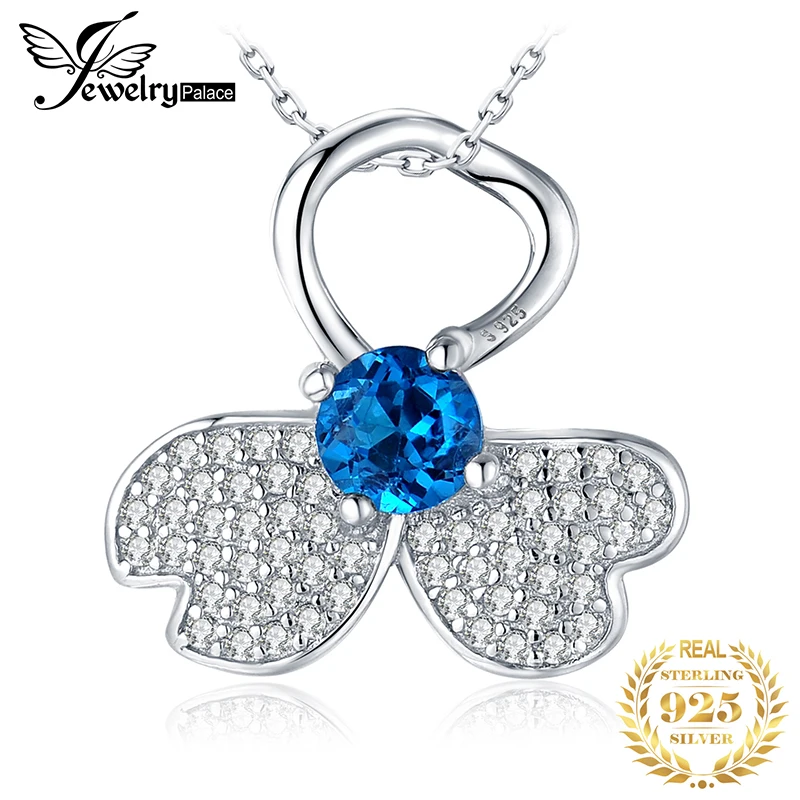 

JPalace Natural London Blue Topaz Pendant Necklace 925 Sterling Silver Gemstones Choker Statement Necklace Women Without Chain
