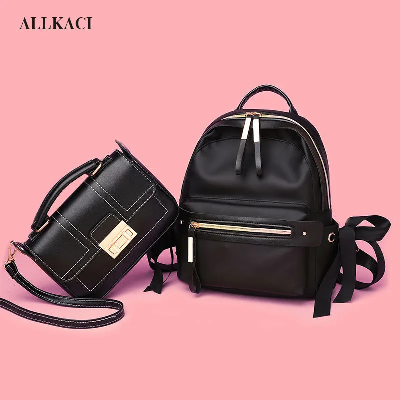 

NEW 2 PCS/SET Oxford Women Backpacks+PU Leather Handbag Shoulder Bag for Teenagers Female Back Pack Travelling Bags Mochilas5556
