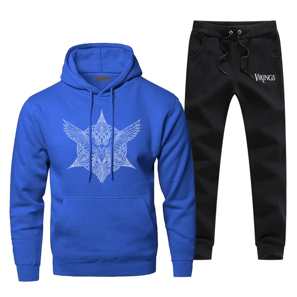 Мода ТВ шоу Викинг мужские толстовки+ брюки из двух частей наборы Повседневная осень зима флис теплая толстовка с викингами спортивная одежда - Цвет: Blue 5