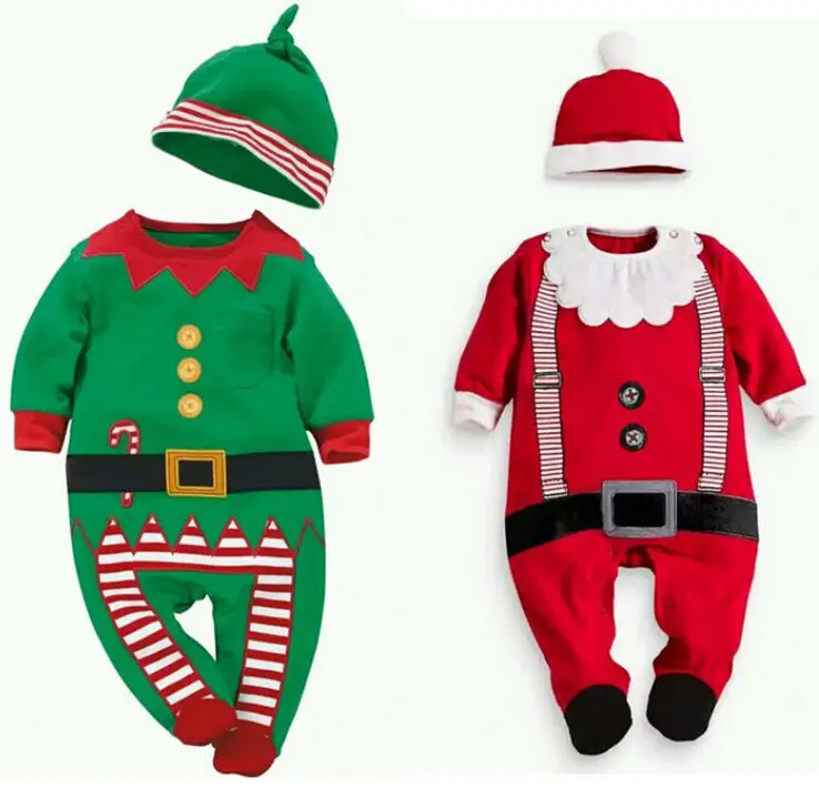 Baby Spring Autumn Clothing Infant Christmas Baby Boy Girl Romper Long Sleeve Jumpsuit Hat Outfits 2Pcs Set Santa Clothes