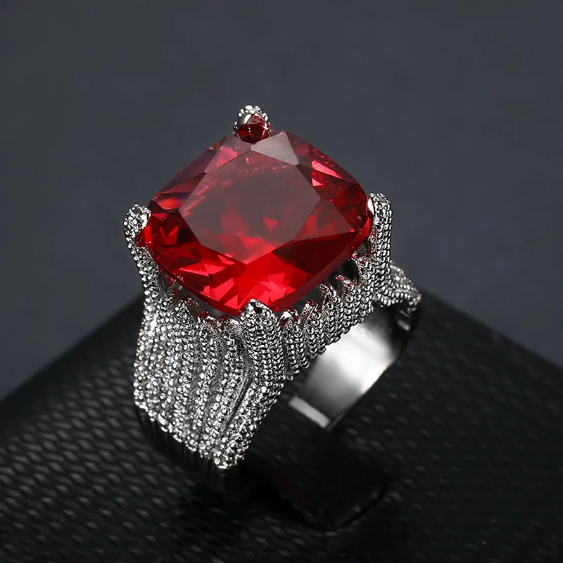Shengmei, большие квадратные кольца с эллипсом и красным кристаллом, циркониевые кольца для женщин с серебряным держателем, Женские Ювелирные изделия