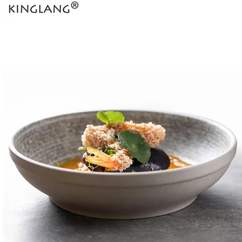 

KINGLANG Design Single Noodle Bowl Large Creative Shallow Salad Plate Soup Commercial Ceramic Bowl