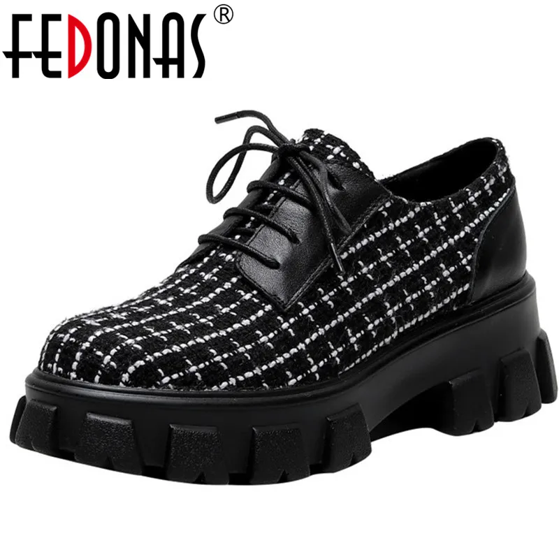 

FEDONAS Brand Design Genuine Leather Women Shoes Spring Summer Color Mixing Round Toe Square Heeled Cross-Tied Shoes Woman