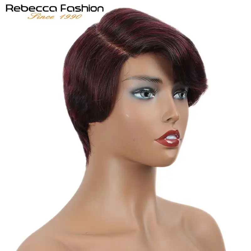 Rebecca L часть шнурка человеческих волос парики для черных женщин перуанские Remy прямые волосы Омбре парик шнурка осень новые волосы короткие парики