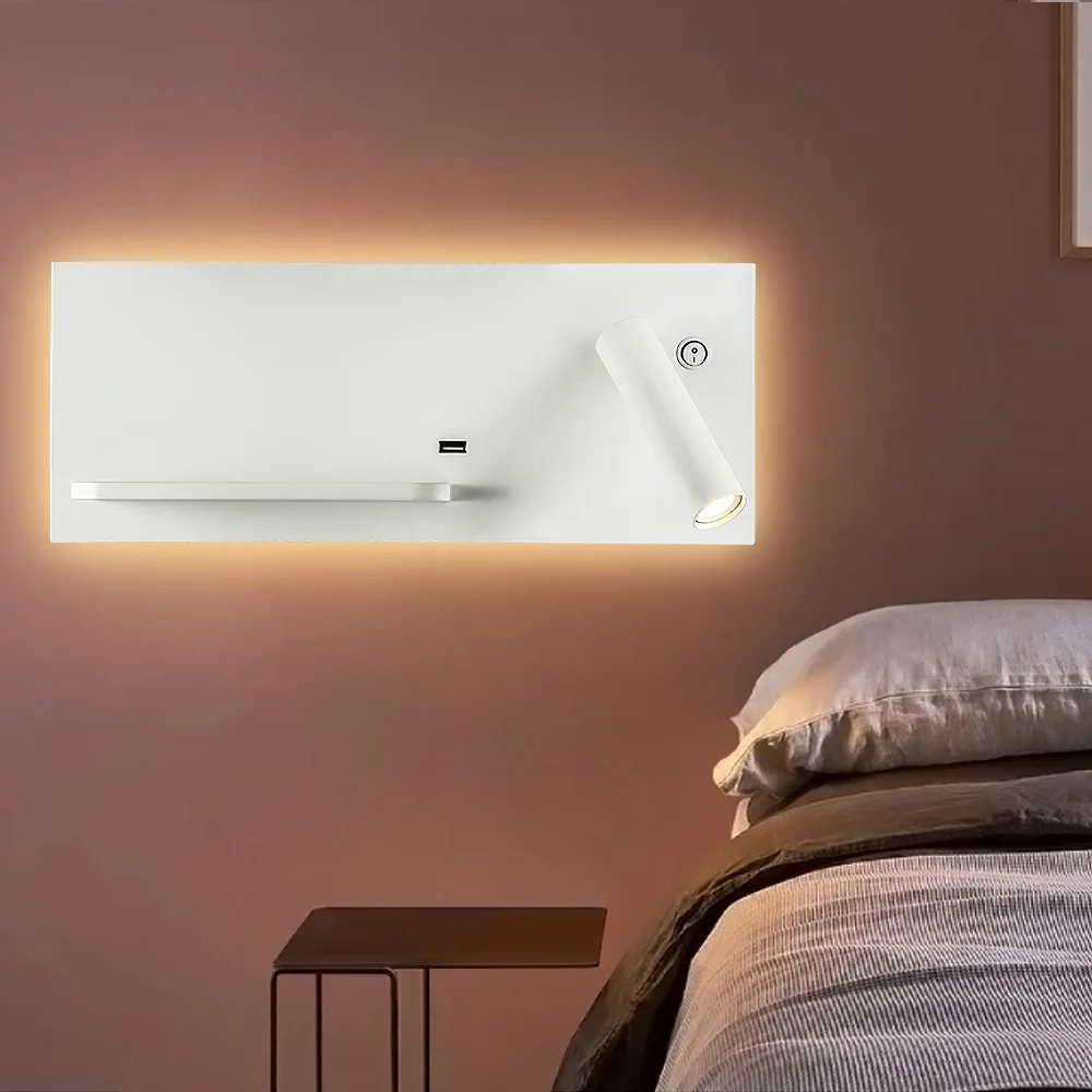 ZEROUNO LED Bedroom Lamp Reading Light USB charger Wall Sconce Bedside LED Lighting phone Wireless Charger functional Wall Lamps