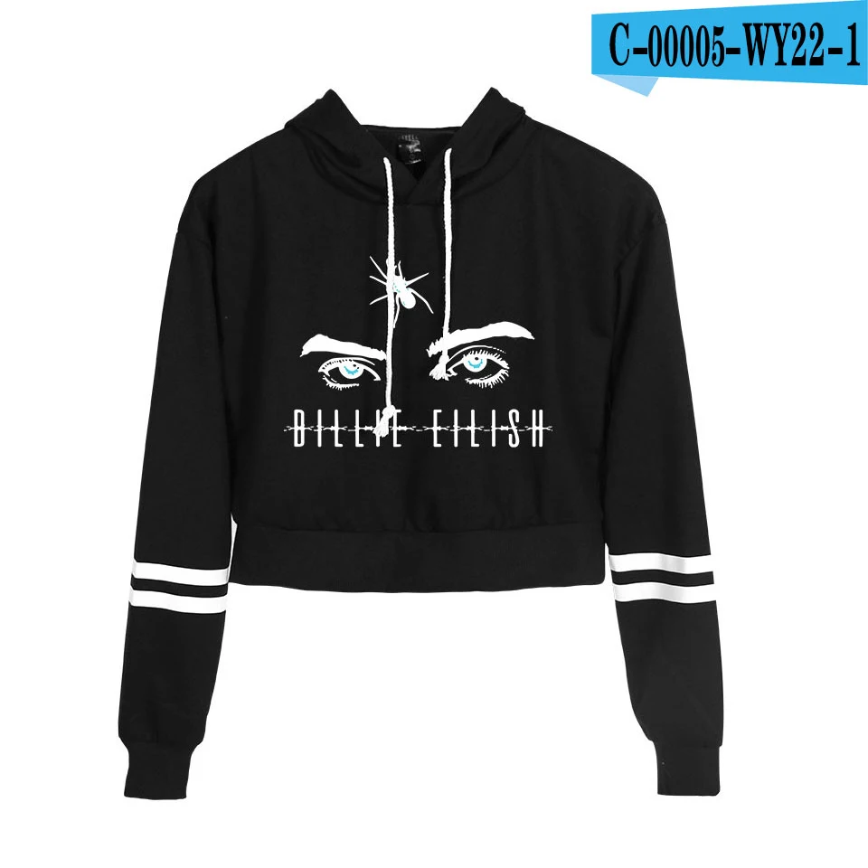 Новинка Billie Eilish, сексуальные толстовки с капюшоном, модный тренд, укороченный топ, Женская толстовка с принтом, Сексуальная популярная K pop одежда - Цвет: black