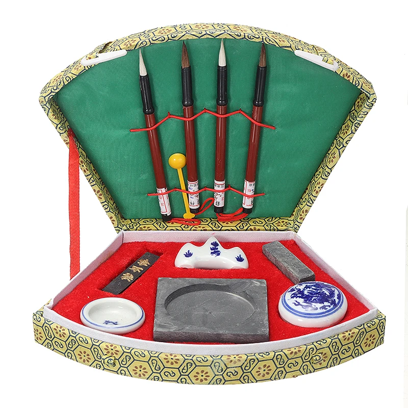 Creative 1PC Chinese Calligraphy Kit Four Treasures Calligraphy Painting Set Writing Brush Pen Ink Mixing Inkstone Painting Tool