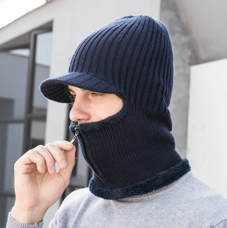 Single cap navy HEFLASHOR/комплект из 2 предметов; Вязаная Шапка-бини и перчатки с помпоном и помпоном; плотная Шапка; зимняя теплая модная мужская шапка на молнии; маска для лица; Новинка - Цвет: Single cap navy