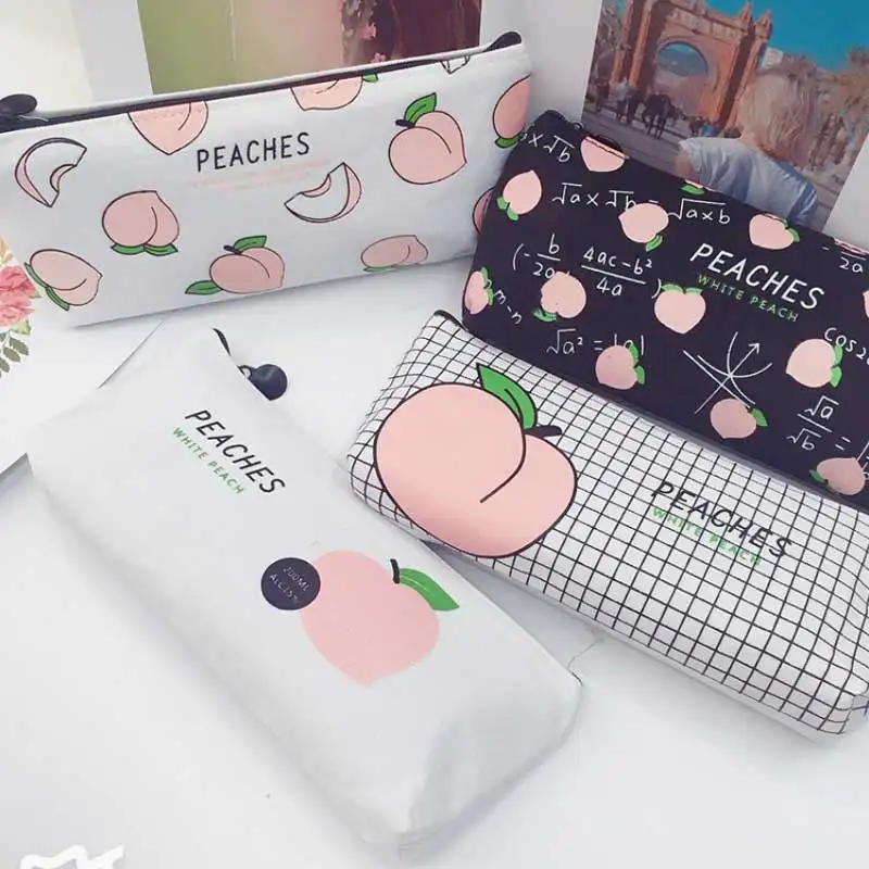 Kawaii розовый персик фрукты Холст Карандаш Чехол подарок Хэлло Китти школьный пенал карандаш Чехол Карандаш сумка, школьные принадлежности канцелярские товары