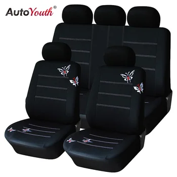 

AUTOYOUTH Butterfly Embroidery Car Seat Cover Set Universal Fit Most Car Interior Accessories Black Seat Covers Car Accessories