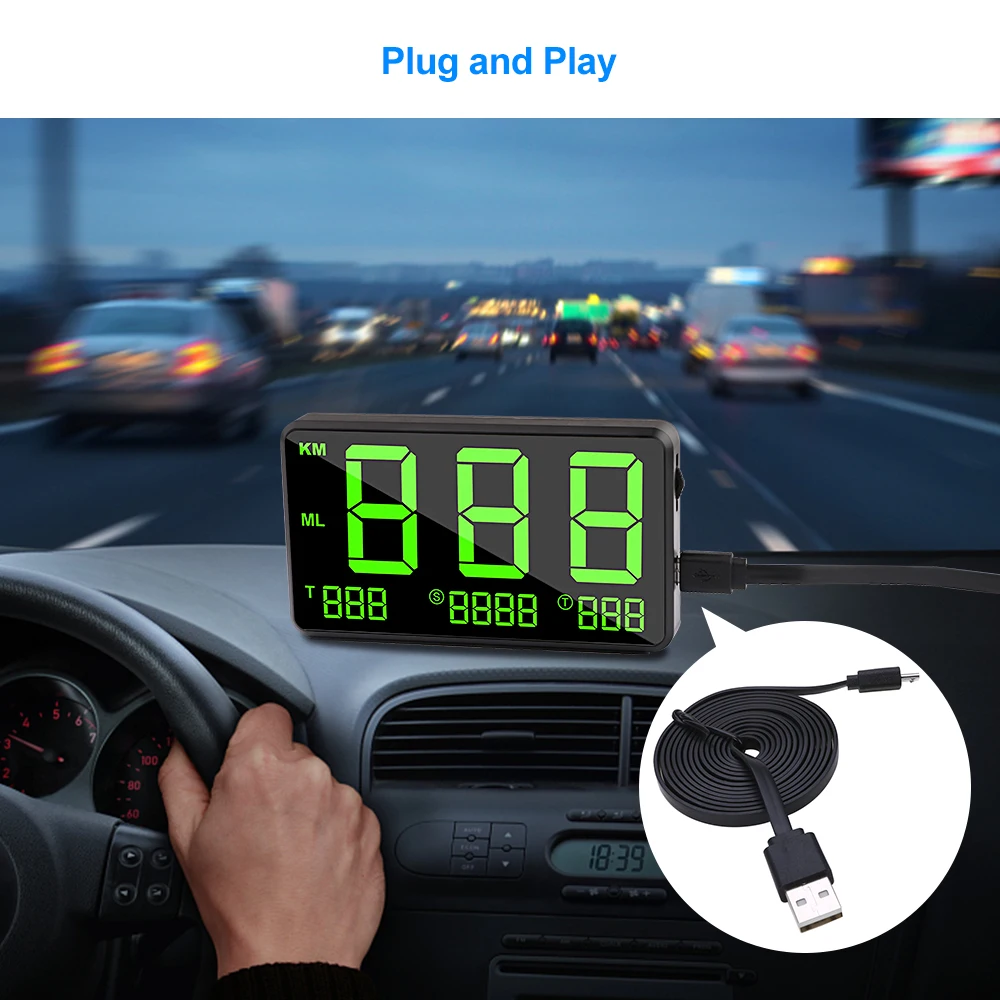 Автомобильный gps Спидометр, HUD Дисплей, автоматическая запись пробега, 4,5 дюймов, головное устройство, дисплей превышения скорости, сигнализация, Plug and Play, регулировка яркости