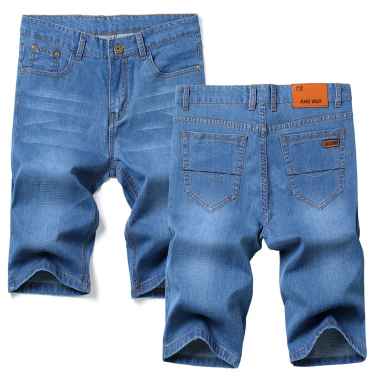 DK07Light blue Джинсовые шорты мужские высокого качества хлопок Мода Повседневная приталенная однотонная цвет прямые короткие джинсы для мужчин джинсовые летние Брендовые мужские шорты - Цвет: DK07Light blue