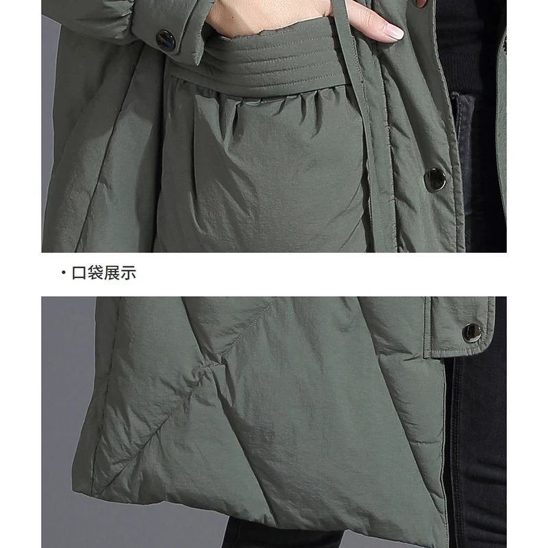 New Winter women down jacket Real fur hooded medium lengthOvercoat Plus size loose casual jacket Thick warm jacket female OK2222