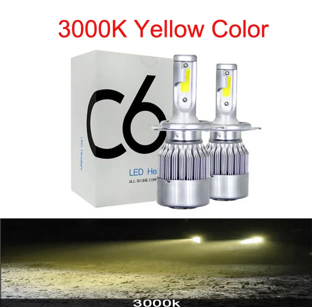 Elglux супер яркий автомобильный H8 H11 H7 H4 H1 светодиодный фары 6500K холодный белый 72 Вт 8000лм COB лампы Диоды автозапчасти лампы - Испускаемый цвет: 3000K