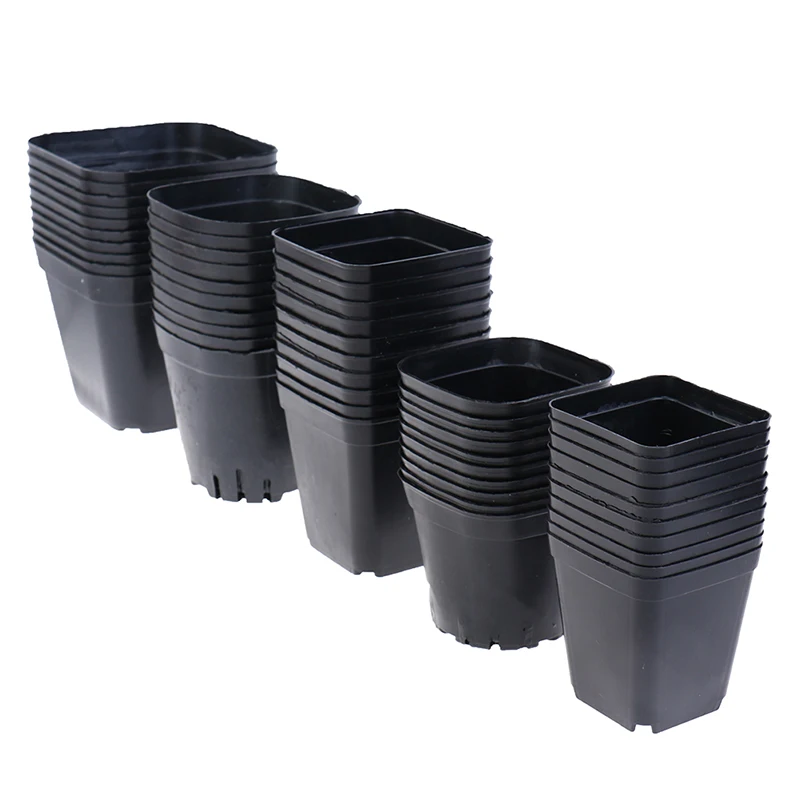 10pcs Black Color Flower Pots Planters Pot Trays Plastic Pots Creative Small Square Pots For Succulent Plants New