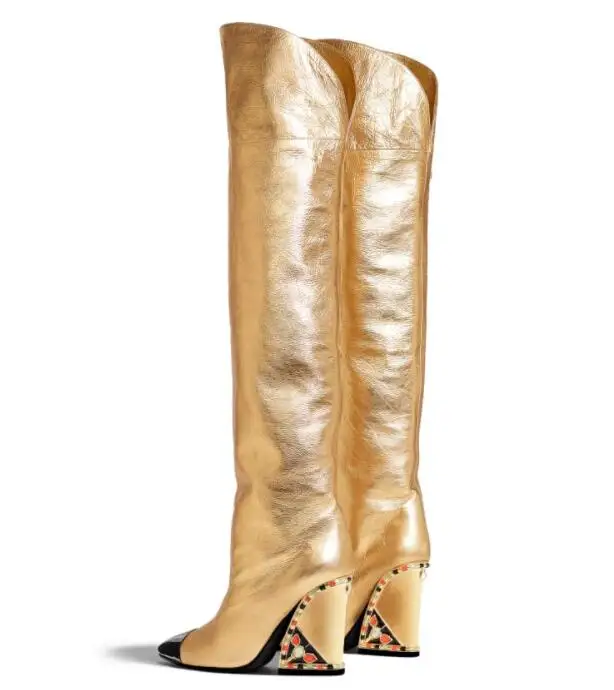 Gold Ladies Boots Luxury Design Boots Women Retro Women Shoes Leather Bota Feminina New Arrival Botas Mujer Royal Ladies Shoes