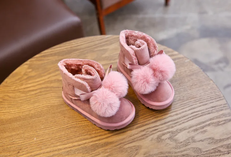 Children's Snow Boots Autumn Winter New Girls Ankle Boots Leather Stitching Warm Cotton Children's Shoes Non-slip Winter Boots