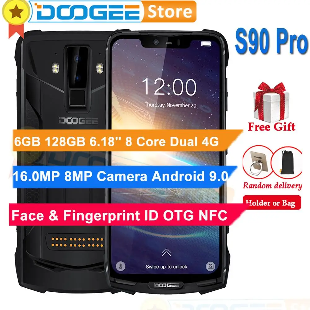 DOOGEE S90 Pro 6 ГБ 128 IP68 Водонепроницаемый Face ID отпечатков пальцев 6,18 ''Экран Android 9,0 Helio P70 Octa Core, 4G, NFC OTG сотовый телефон