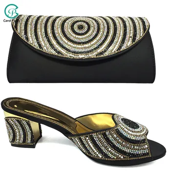 

Black Color Latest African Shoe and Bags Women Italian design Nigerian Shoes and Matching Bags Shoe and Matching Bag Set