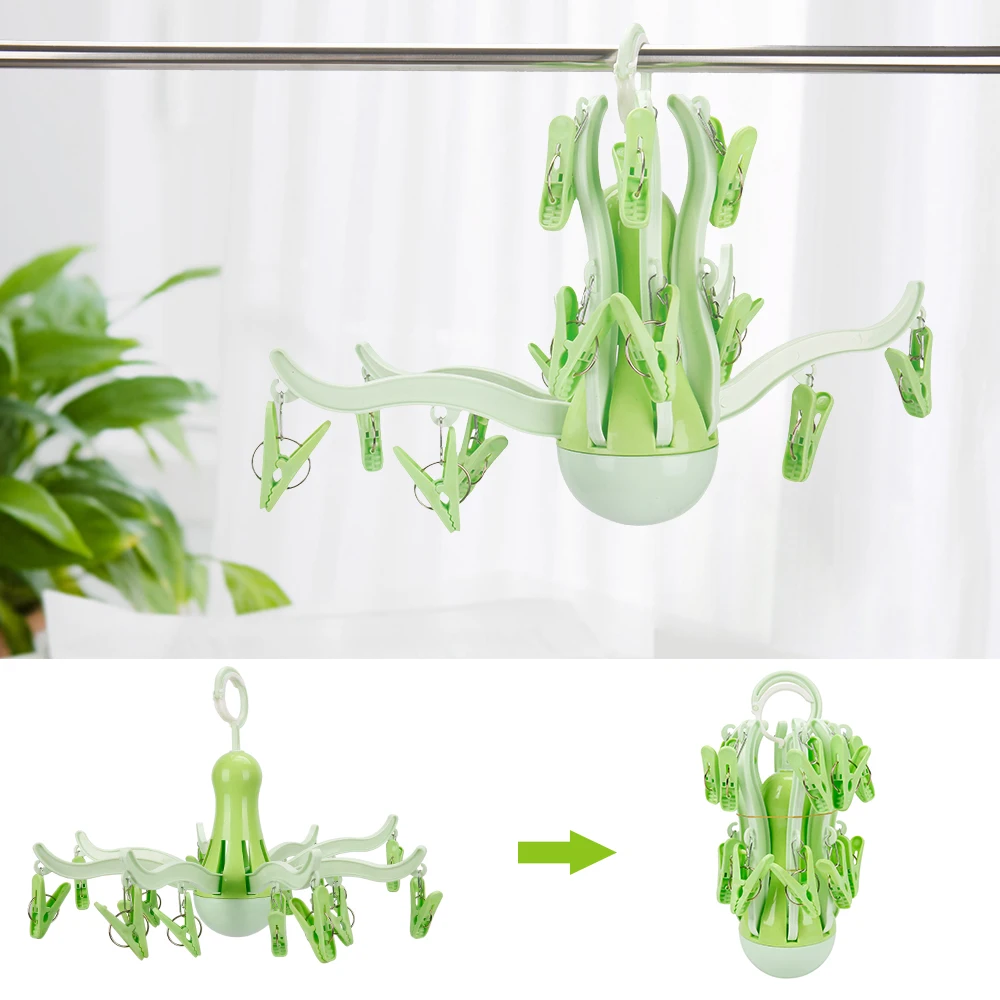 

16 Clips Folding Clothes Hanging Dryer Laundry Hanger Rack Sock Clothes Underwear Windproof Holder Wardrobe Storage Clothespin
