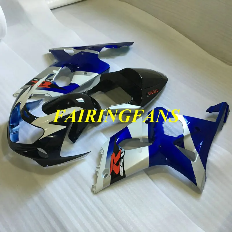 Топ-Номинальная обтекатель комплект для GSXR600 750 K1 01 02 03 GSXR 600 GSXR750 2001 2002 2003 черно-голубые Обтекатели Кузов+ подарки SH39
