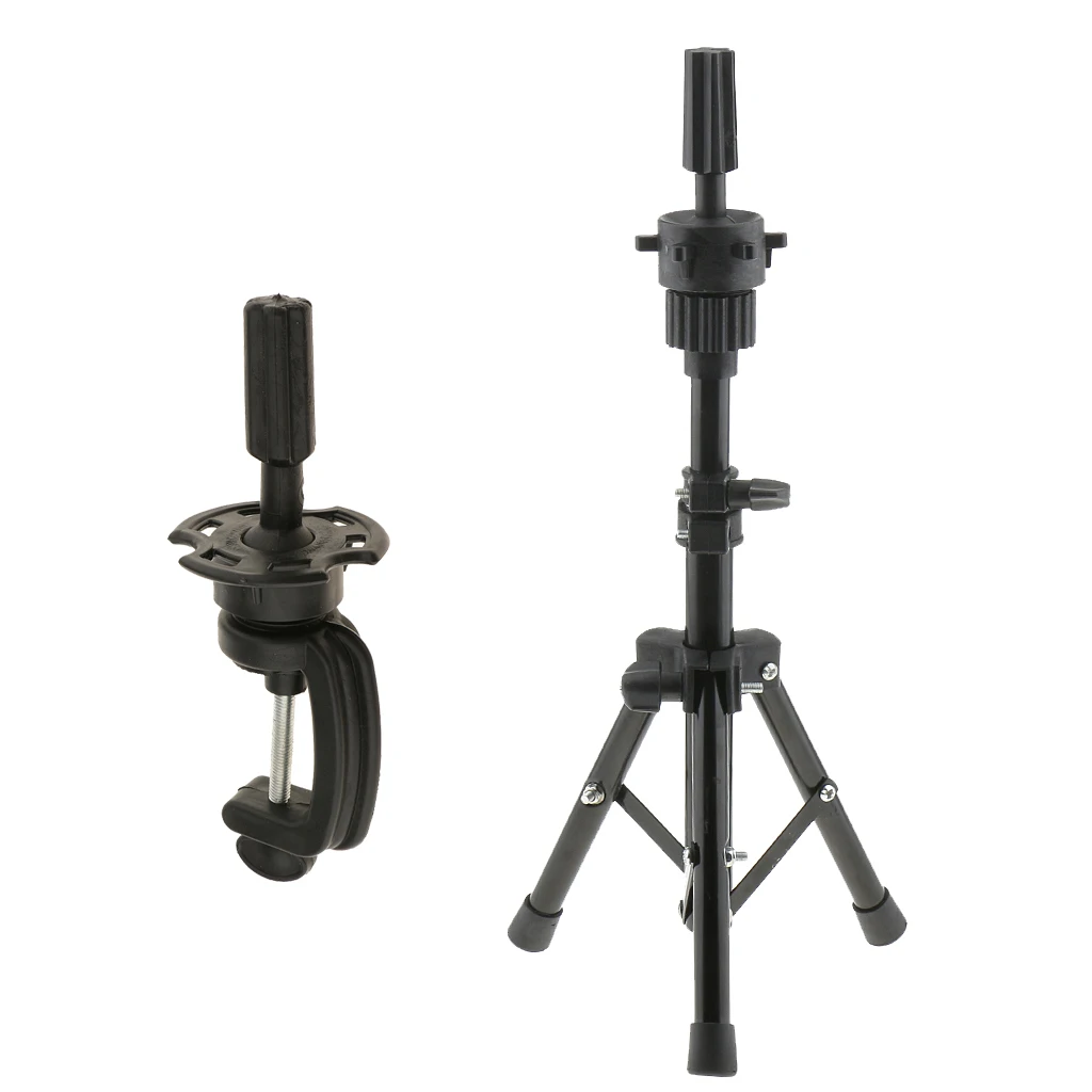 2PCS Black Metal Cosmetology Mannequin Manikin Practice Head Holder Tripod Stand + Plastic Table Desk C Clamp Clip