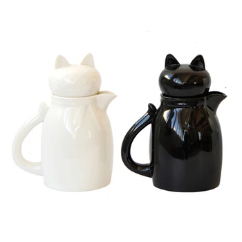 

Cartoon Ceramic Milk Jugs with Lid Lovely Cat Milk Cream Cup Coffee Creamer Latte Art Pitcher Kitchen Coffee Accessories