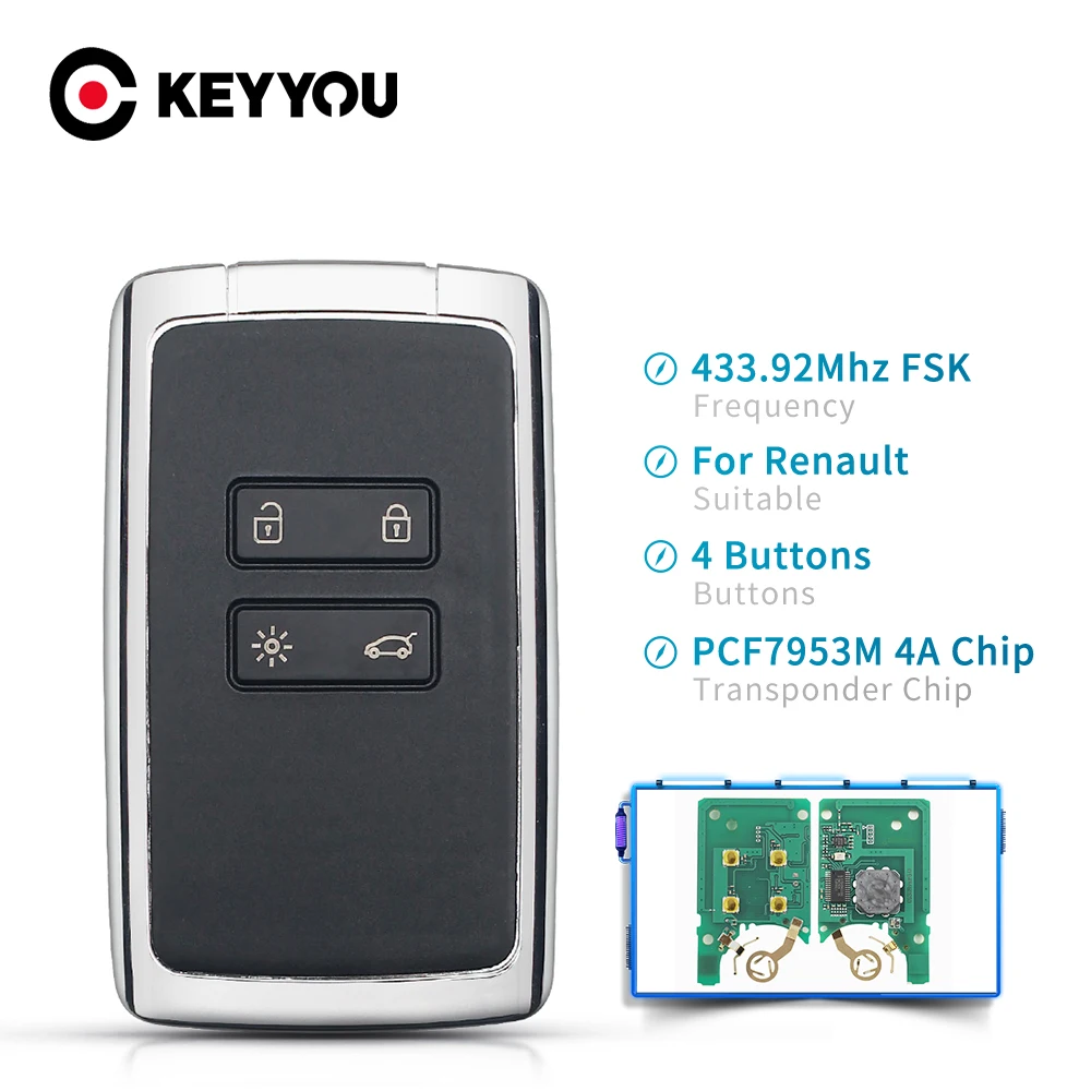 Ключ для автомобиля KEYYOU Smart Remote Key 433/434 МГц Hitag AES 4A чип PCF7953M Renault Megane 4 бесключевой
