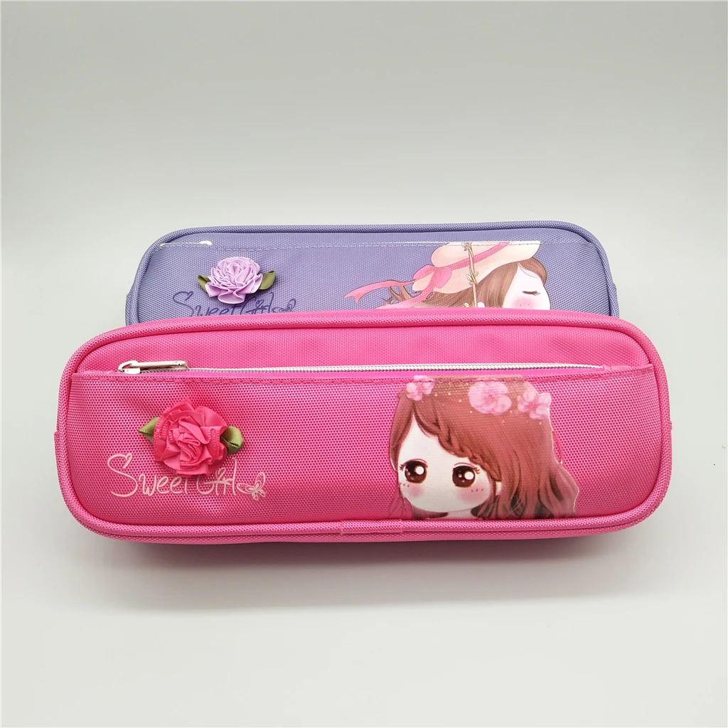 

Large capacity cute bow girl multi-function beautiful world canvas pencil case school stationery product material Escolar Papela