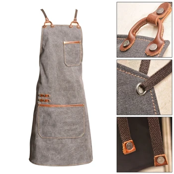 

Thicken Durable Canvas Work Apron, Multifunction Tool Aprons with Pockets Back Cross Workshop Apron for Carpenters Garde
