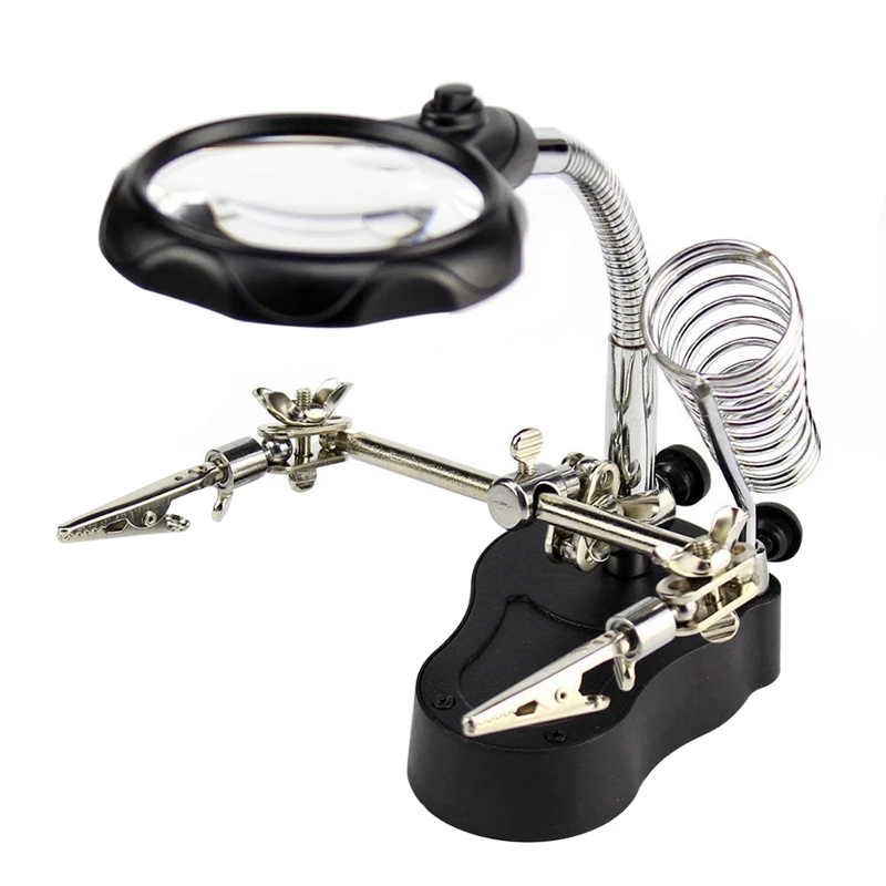 LED Helping Hand Magnifying Soldering Iron Stand Holder Magnifer Station Tool