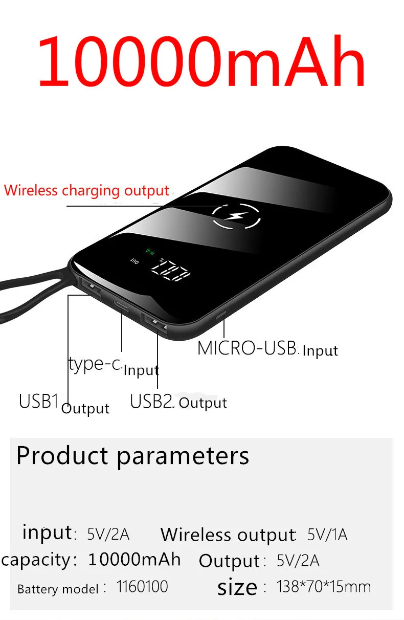 

Soodoo Wireless Charger Power Bank 2 usb 10000mAh External Battery Fast Wireless Charging Powerbank For Xiaomi mi 9 iPhone