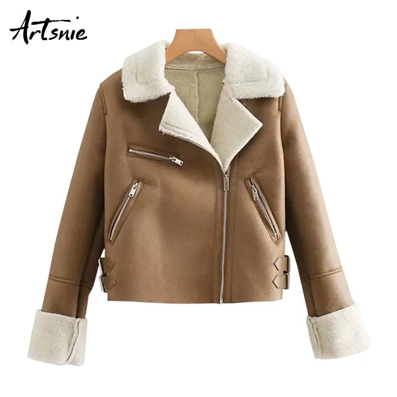 Artsnie Black Casual Faux Leather Jackets Women Autumn Streetwear Motorcycle Biker Jacket Girls Winter Wool Chaquetas Mujer - Цвет: Khaki