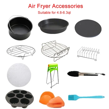 

12 in 1 Set Air Fryer Accessories Fit 4.8QT-6.3QT Cake Barrel Pan Rack Mat Kit LXY9