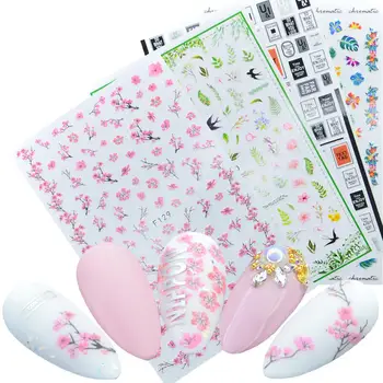 

1 Sheet Beautiful Sakura Cherry Blossoms Flower Butterfly Designs Adhesive Nail Art Stickers Decorations DIY Tips