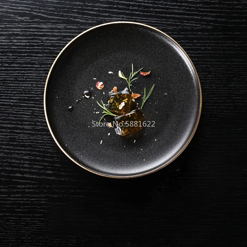 Tableware Ceramic Dinner Plate Set Dish 8/10 Inch Porcelain Cute Dessert Plate Dinnerware Black Frosted Steak