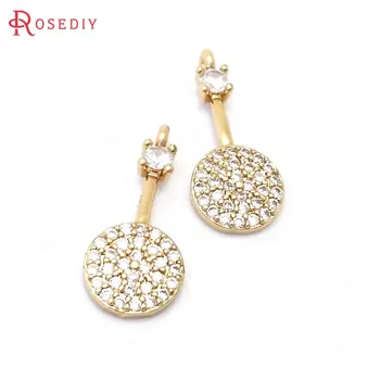 

(39099)6PCS 8x18MM 24K Gold Color Brass and Zircon Round Charms Pendants Jewelry Making Supplies Diy Findings Accessories