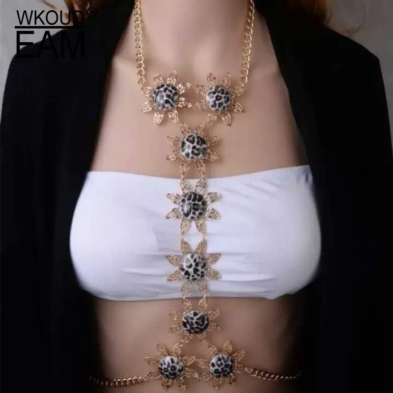 WKOUD EAM, женская мода, защита от солнца, цветок, металлическая цепочка на грудь, очаровательные украшения для тела, новинка, Женские аксессуары, вечерние, подарок ZJ512