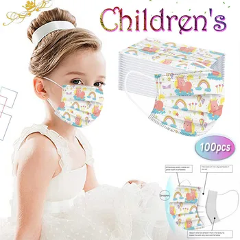 

100Pc Disposable Maksek For Face Kids Rainbow Print Non-Woven 3 Layer Face Maksek For Germ Protection Scarf Flag Bandana