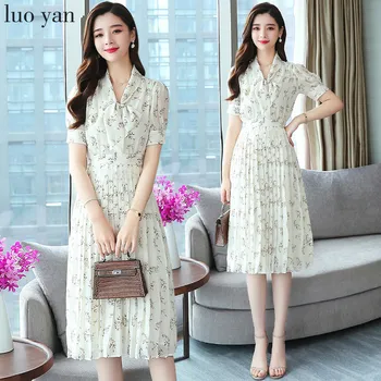 

2020 Vintage White Floral Chiffon Boho Elegant Midi Dresses Summer Plus Size Print Beach Sundress Women Bodycon Party Vestidos