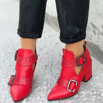 

JOUIR TALONS 2020 Dropship Big Size 43 Chunky Heels Ankle Boots Woman Shoes Zipper Pointed Toe Concise Shoes Women Boots