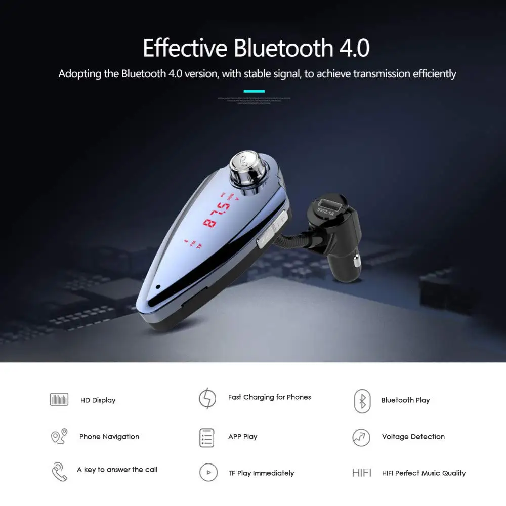 Bluetooth автомобильный комплект громкой связи беспроводной fm-передатчик MP3-плеер 5 в 2.1A USB голосовые подсказки Автомобильный Mp3 музыкальный плеер