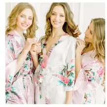 Плюс размер XXXL женский короткий атласный халат с принтом пеньюар с цветочным принтом соблазнительное кимоно ночное белье невесты свадебная одежда платье