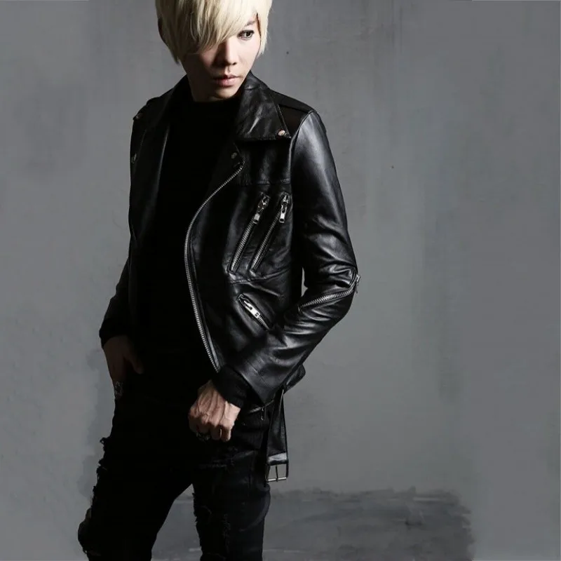

Fashion Mens Slim Fit Pu Leather Jacket Motorcycle Biker Windproof Short Coat Black Personality Punk Style Outwear Male Jackets
