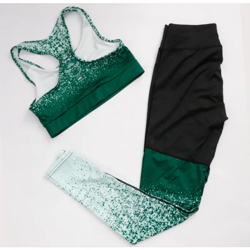 green set Jessingshow, женская одежда для фитнеса, спортивная одежда, леггинсы для спортзала, пуш-ап, на бретелях, спортивный бюстгальтер, 2 шт., спортивные костюмы, джеггинсы, леггинсы - Цвет: green set